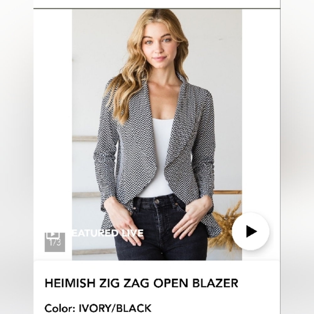 HEIMISH Ivory/Black Zig Zag Open Blazer